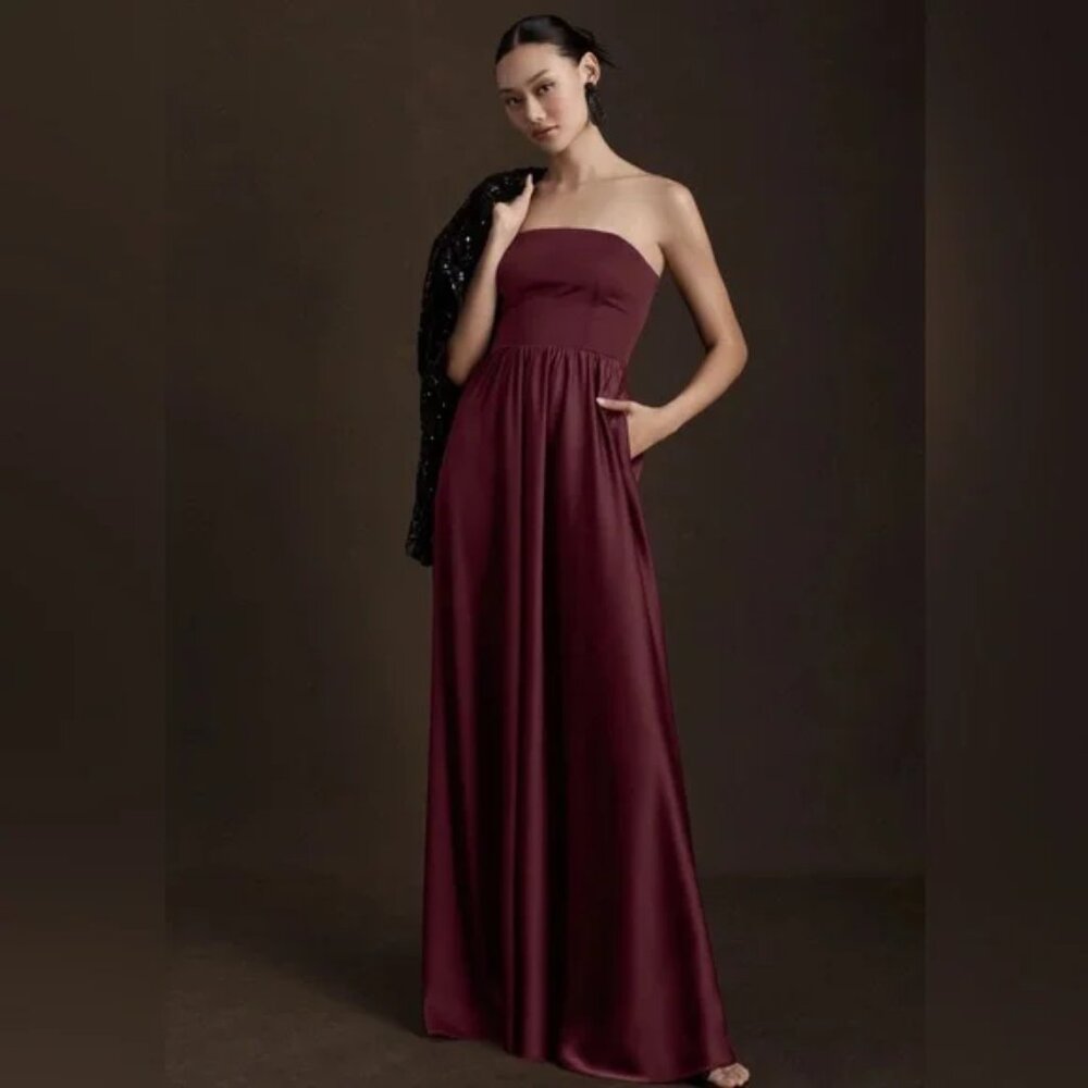 BHLDN Elsie Straight-Neck Satin A-Line Gown